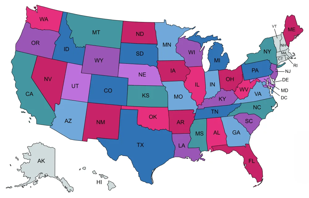 Map of U.S. states where Medicare Answers Now has licensed agents